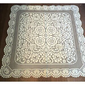 Modern Square Lace Tablecloth With Floral Design Light Cream 35" CM2028